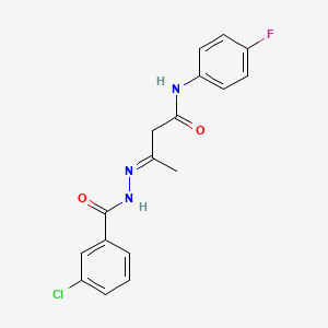 molecular formula C17H15ClFN3O2 B11568890 (3E)-3-{2-[(3-chlorophenyl)carbonyl]hydrazinylidene}-N-(4-fluorophenyl)butanamide 