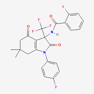 2-fluoro-N-[1-(4-fluorophenyl)-6,6-dimethyl-2,4-dioxo-3-(trifluoromethyl)-2,3,4,5,6,7-hexahydro-1H-indol-3-yl]benzamide