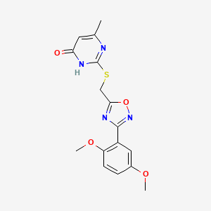 molecular formula C16H16N4O4S B11569069 2-({[3-(2,5-dimethoxyphenyl)-1,2,4-oxadiazol-5-yl]methyl}sulfanyl)-6-methylpyrimidin-4(3H)-one 