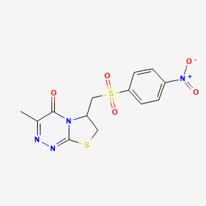 molecular formula C13H12N4O5S2 B11569085 3-methyl-6-{[(4-nitrophenyl)sulfonyl]methyl}-6,7-dihydro-4H-[1,3]thiazolo[2,3-c][1,2,4]triazin-4-one 