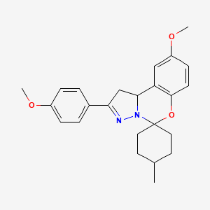 molecular formula C24H28N2O3 B11569166 9'-Methoxy-2'-(4-methoxyphenyl)-4-methyl-1',10b'-dihydrospiro[cyclohexane-1,5'-pyrazolo[1,5-c][1,3]benzoxazine] 