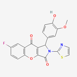 molecular formula C21H13FN2O5S B11569193 7-Fluoro-1-(4-hydroxy-3-methoxyphenyl)-2-(1,3-thiazol-2-yl)-1,2-dihydrochromeno[2,3-c]pyrrole-3,9-dione 