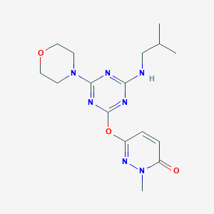 molecular formula C16H23N7O3 B11569219 6-{[4-(isobutylamino)-6-morpholin-4-yl-1,3,5-triazin-2-yl]oxy}-2-methylpyridazin-3(2H)-one 