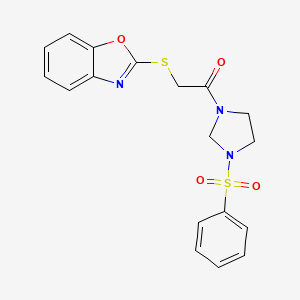 molecular formula C18H17N3O4S2 B11569222 2-(1,3-Benzoxazol-2-ylsulfanyl)-1-[3-(phenylsulfonyl)imidazolidin-1-yl]ethanone 