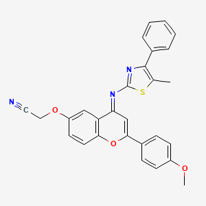 molecular formula C28H21N3O3S B11569242 ({(4E)-2-(4-methoxyphenyl)-4-[(5-methyl-4-phenyl-1,3-thiazol-2-yl)imino]-4H-chromen-6-yl}oxy)acetonitrile 