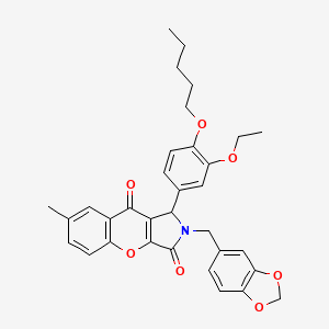 molecular formula C33H33NO7 B11569268 2-(1,3-Benzodioxol-5-ylmethyl)-1-[3-ethoxy-4-(pentyloxy)phenyl]-7-methyl-1,2-dihydrochromeno[2,3-c]pyrrole-3,9-dione 