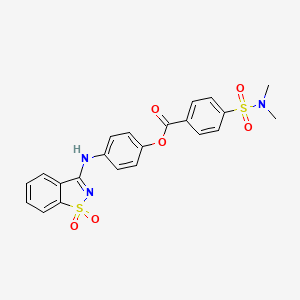 molecular formula C22H19N3O6S2 B11569283 4-[(1,1-Dioxido-1,2-benzothiazol-3-yl)amino]phenyl 4-(dimethylsulfamoyl)benzoate 