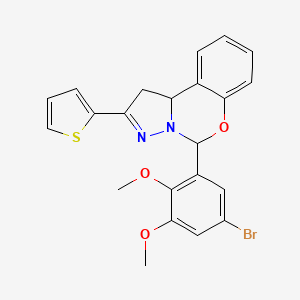 molecular formula C22H19BrN2O3S B11569290 5-(5-Bromo-2,3-dimethoxyphenyl)-2-(thiophen-2-yl)-1,10b-dihydropyrazolo[1,5-c][1,3]benzoxazine 