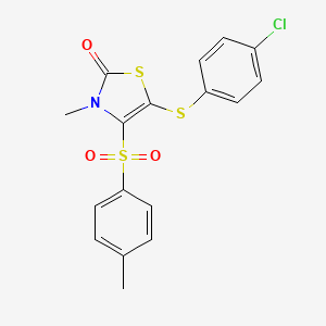 molecular formula C17H14ClNO3S3 B11569313 5-[(4-chlorophenyl)thio]-3-methyl-4-[(4-methylphenyl)sulfonyl]-1,3-thiazol-2(3H)-one 