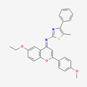 molecular formula C28H24N2O3S B11569329 N-[(4E)-6-ethoxy-2-(4-methoxyphenyl)-4H-chromen-4-ylidene]-5-methyl-4-phenyl-1,3-thiazol-2-amine 