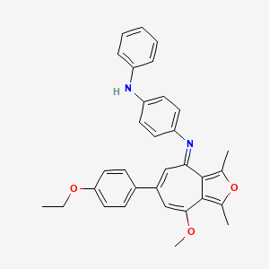 molecular formula C32H30N2O3 B11569351 N-[(4E)-6-(4-ethoxyphenyl)-8-methoxy-1,3-dimethyl-4H-cyclohepta[c]furan-4-ylidene]-N'-phenylbenzene-1,4-diamine 