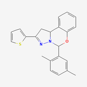 molecular formula C22H20N2OS B11569407 5-(2,5-Dimethylphenyl)-2-(thiophen-2-yl)-1,10b-dihydropyrazolo[1,5-c][1,3]benzoxazine 