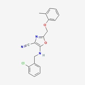 molecular formula C19H16ClN3O2 B11569462 5-((2-Chlorobenzyl)amino)-2-((o-tolyloxy)methyl)oxazole-4-carbonitrile 