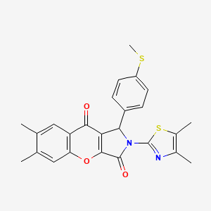 molecular formula C25H22N2O3S2 B11569488 2-(4,5-Dimethyl-1,3-thiazol-2-yl)-6,7-dimethyl-1-[4-(methylsulfanyl)phenyl]-1,2-dihydrochromeno[2,3-c]pyrrole-3,9-dione 