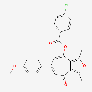 molecular formula C25H19ClO5 B11569502 6-(4-methoxyphenyl)-1,3-dimethyl-4-oxo-4H-cyclohepta[c]furan-8-yl 4-chlorobenzoate 