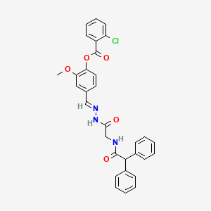 molecular formula C31H26ClN3O5 B11569575 4-[(E)-{[2-(2,2-Diphenylacetamido)acetamido]imino}methyl]-2-methoxyphenyl 2-chlorobenzoate 