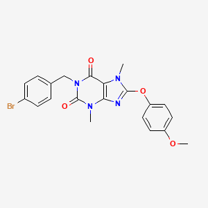 molecular formula C21H19BrN4O4 B11569631 1-(4-bromobenzyl)-8-(4-methoxyphenoxy)-3,7-dimethyl-3,7-dihydro-1H-purine-2,6-dione 