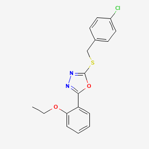 molecular formula C17H15ClN2O2S B11569639 2-[(4-Chlorobenzyl)sulfanyl]-5-(2-ethoxyphenyl)-1,3,4-oxadiazole 