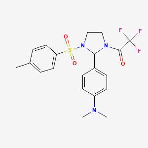 molecular formula C20H22F3N3O3S B11569654 1-{2-[4-(Dimethylamino)phenyl]-3-[(4-methylphenyl)sulfonyl]imidazolidin-1-yl}-2,2,2-trifluoroethanone 