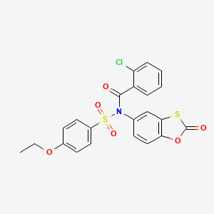 molecular formula C22H16ClNO6S2 B11569737 2-chloro-N-[(4-ethoxyphenyl)sulfonyl]-N-(2-oxo-1,3-benzoxathiol-5-yl)benzamide 