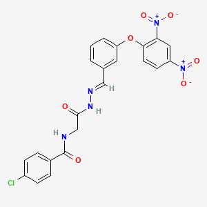 molecular formula C22H16ClN5O7 B11569746 4-Chloro-N-({N'-[(E)-[3-(2,4-dinitrophenoxy)phenyl]methylidene]hydrazinecarbonyl}methyl)benzamide 