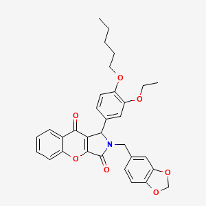 molecular formula C32H31NO7 B11569792 2-(1,3-Benzodioxol-5-ylmethyl)-1-[3-ethoxy-4-(pentyloxy)phenyl]-1,2-dihydrochromeno[2,3-c]pyrrole-3,9-dione 