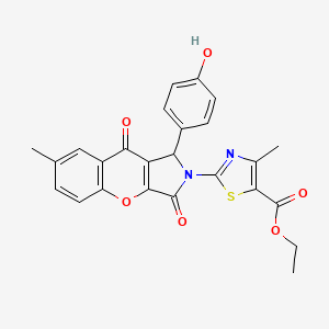 molecular formula C25H20N2O6S B11569801 ethyl 2-[1-(4-hydroxyphenyl)-7-methyl-3,9-dioxo-3,9-dihydrochromeno[2,3-c]pyrrol-2(1H)-yl]-4-methyl-1,3-thiazole-5-carboxylate 