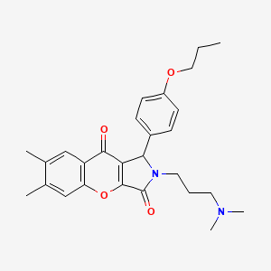 molecular formula C27H32N2O4 B11569853 2-[3-(Dimethylamino)propyl]-6,7-dimethyl-1-(4-propoxyphenyl)-1,2-dihydrochromeno[2,3-c]pyrrole-3,9-dione 