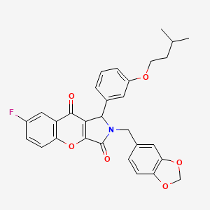 molecular formula C30H26FNO6 B11569869 2-(1,3-Benzodioxol-5-ylmethyl)-7-fluoro-1-[3-(3-methylbutoxy)phenyl]-1,2-dihydrochromeno[2,3-c]pyrrole-3,9-dione 