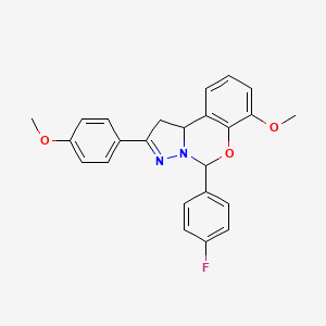 molecular formula C24H21FN2O3 B11569884 5-(4-Fluorophenyl)-7-methoxy-2-(4-methoxyphenyl)-1,10b-dihydropyrazolo[1,5-c][1,3]benzoxazine 