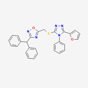 molecular formula C28H21N5O2S B11569962 3-(diphenylmethyl)-5-({[5-(furan-2-yl)-4-phenyl-4H-1,2,4-triazol-3-yl]sulfanyl}methyl)-1,2,4-oxadiazole 