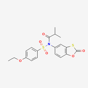 molecular formula C19H19NO6S2 B11570008 N-[(4-ethoxyphenyl)sulfonyl]-2-methyl-N-(2-oxo-1,3-benzoxathiol-5-yl)propanamide 