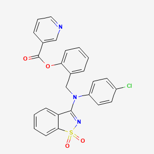 molecular formula C26H18ClN3O4S B11570010 2-{[(4-Chlorophenyl)(1,1-dioxido-1,2-benzothiazol-3-yl)amino]methyl}phenyl pyridine-3-carboxylate 