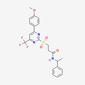 molecular formula C23H22F3N3O4S B11570101 3-{[4-(4-methoxyphenyl)-6-(trifluoromethyl)pyrimidin-2-yl]sulfonyl}-N-(1-phenylethyl)propanamide 