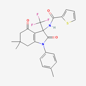 molecular formula C23H21F3N2O3S B11570152 N-[6,6-dimethyl-1-(4-methylphenyl)-2,4-dioxo-3-(trifluoromethyl)-2,3,4,5,6,7-hexahydro-1H-indol-3-yl]thiophene-2-carboxamide 