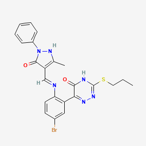 (4Z)-4-[({4-bromo-2-[5-hydroxy-3-(propylsulfanyl)-1,2,4-triazin-6-yl]phenyl}amino)methylidene]-5-methyl-2-phenyl-2,4-dihydro-3H-pyrazol-3-one