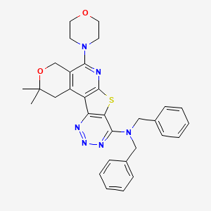 molecular formula C31H32N6O2S B11570265 N,N-dibenzyl-4,4-dimethyl-8-morpholin-4-yl-5-oxa-11-thia-9,14,15,16-tetrazatetracyclo[8.7.0.02,7.012,17]heptadeca-1(10),2(7),8,12(17),13,15-hexaen-13-amine 