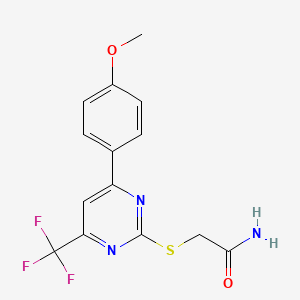 molecular formula C14H12F3N3O2S B11570377 2-[4-(4-Methoxy-phenyl)-6-trifluoromethyl-pyrimidin-2-ylsulfanyl]-acetamide 