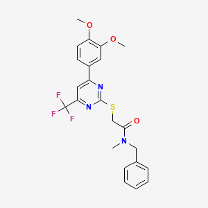 molecular formula C23H22F3N3O3S B11570423 N-benzyl-2-{[4-(3,4-dimethoxyphenyl)-6-(trifluoromethyl)pyrimidin-2-yl]sulfanyl}-N-methylacetamide 