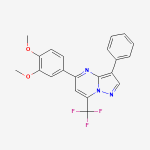 molecular formula C21H16F3N3O2 B11570436 5-(3,4-Dimethoxyphenyl)-3-phenyl-7-(trifluoromethyl)pyrazolo[1,5-a]pyrimidine 