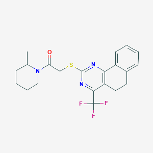 molecular formula C21H22F3N3OS B11570460 1-(2-Methylpiperidin-1-yl)-2-{[4-(trifluoromethyl)-5,6-dihydrobenzo[h]quinazolin-2-yl]sulfanyl}ethanone 