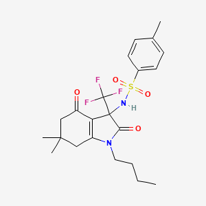 molecular formula C22H27F3N2O4S B11570566 N-[1-butyl-6,6-dimethyl-2,4-dioxo-3-(trifluoromethyl)-2,3,4,5,6,7-hexahydro-1H-indol-3-yl]-4-methylbenzenesulfonamide 