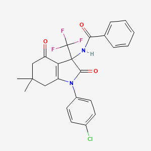 molecular formula C24H20ClF3N2O3 B11570592 N-[1-(4-chlorophenyl)-6,6-dimethyl-2,4-dioxo-3-(trifluoromethyl)-2,3,4,5,6,7-hexahydro-1H-indol-3-yl]benzamide 