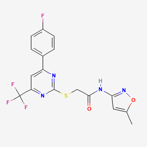 molecular formula C17H12F4N4O2S B11570675 2-{[4-(4-fluorophenyl)-6-(trifluoromethyl)pyrimidin-2-yl]sulfanyl}-N-(5-methyl-1,2-oxazol-3-yl)acetamide 