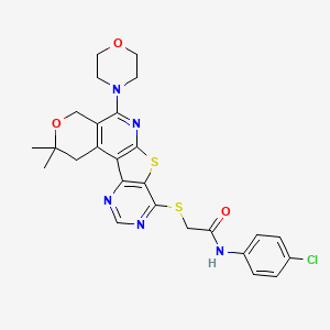 molecular formula C26H26ClN5O3S2 B11570688 N-(4-chlorophenyl)-2-[(4,4-dimethyl-8-morpholin-4-yl-5-oxa-11-thia-9,14,16-triazatetracyclo[8.7.0.02,7.012,17]heptadeca-1(10),2(7),8,12(17),13,15-hexaen-13-yl)sulfanyl]acetamide 