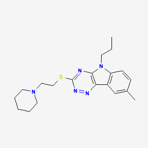 molecular formula C20H27N5S B11570745 8-methyl-3-{[2-(piperidin-1-yl)ethyl]sulfanyl}-5-propyl-5H-[1,2,4]triazino[5,6-b]indole 