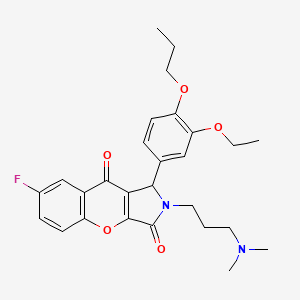 molecular formula C27H31FN2O5 B11570807 2-[3-(Dimethylamino)propyl]-1-(3-ethoxy-4-propoxyphenyl)-7-fluoro-1,2-dihydrochromeno[2,3-c]pyrrole-3,9-dione 