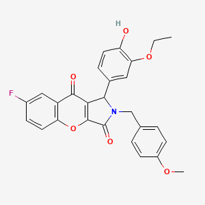 molecular formula C27H22FNO6 B11570857 1-(3-Ethoxy-4-hydroxyphenyl)-7-fluoro-2-(4-methoxybenzyl)-1,2-dihydrochromeno[2,3-c]pyrrole-3,9-dione 