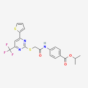 molecular formula C21H18F3N3O3S2 B11570895 Propan-2-yl 4-[({[4-(thiophen-2-yl)-6-(trifluoromethyl)pyrimidin-2-yl]sulfanyl}acetyl)amino]benzoate 