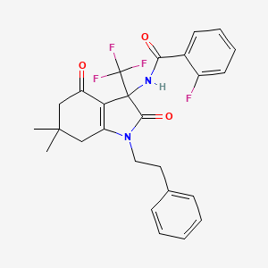 N-[6,6-dimethyl-2,4-dioxo-1-(2-phenylethyl)-3-(trifluoromethyl)-2,3,4,5,6,7-hexahydro-1H-indol-3-yl]-2-fluorobenzamide